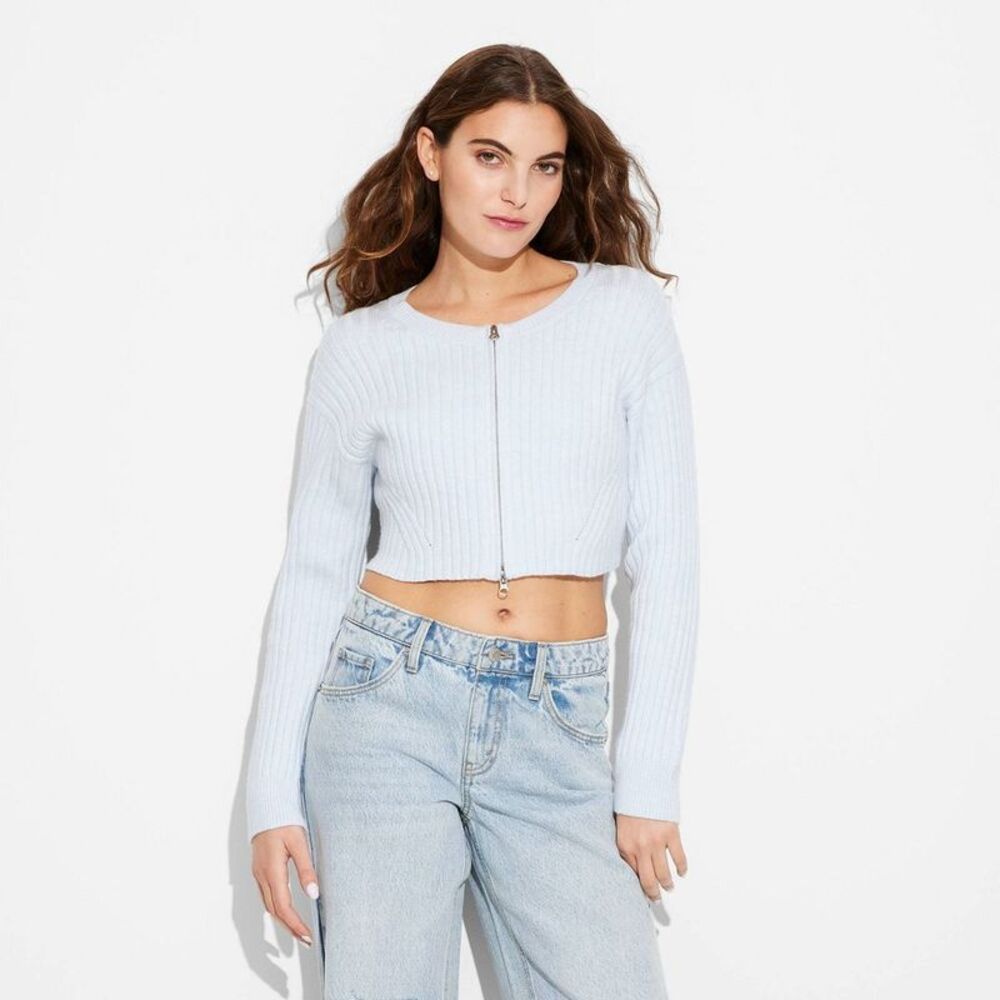 Open Box - Wild Fable - Women's Zip-Front Cardigan - Wild Fable Light Blue Blue - Picture 2 of 3